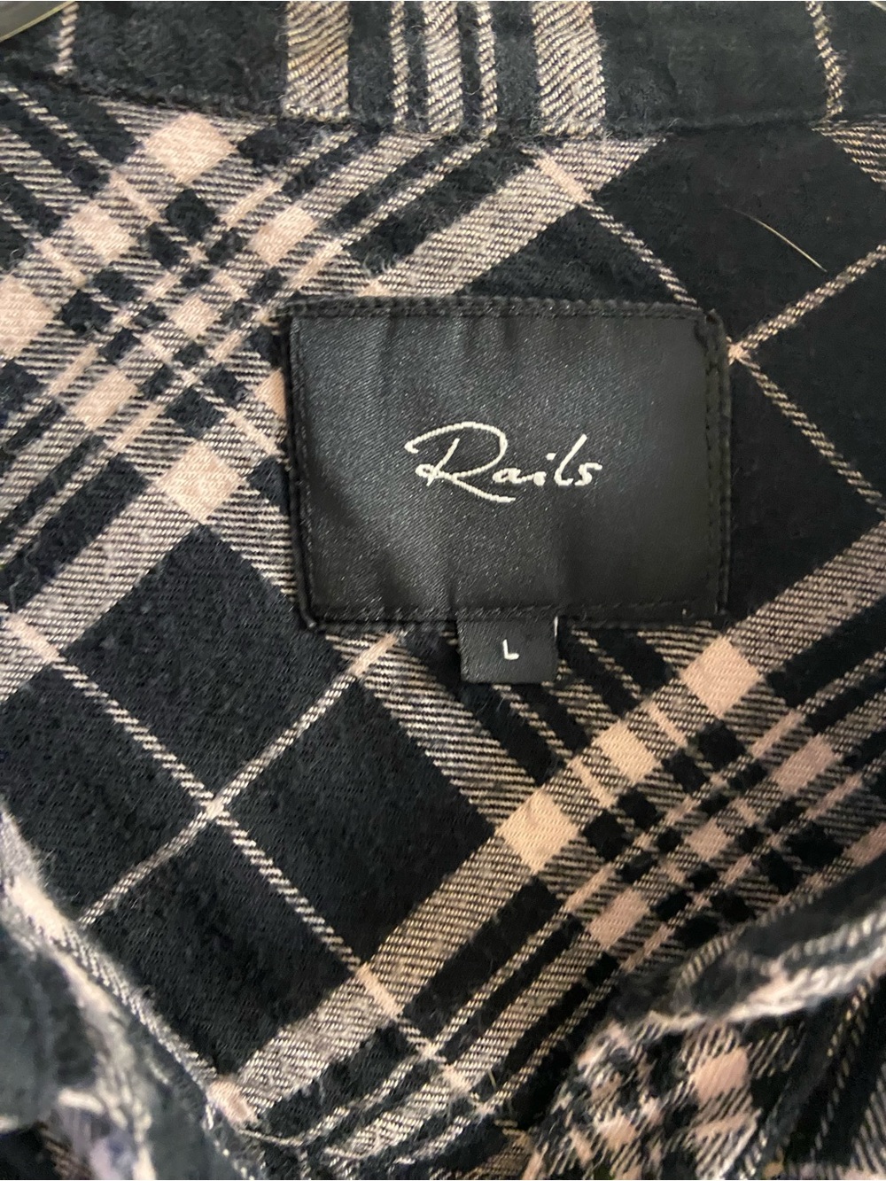 Rails Leo plaid flannel shirt black pink snap up closure Large - Picture 14 of 15